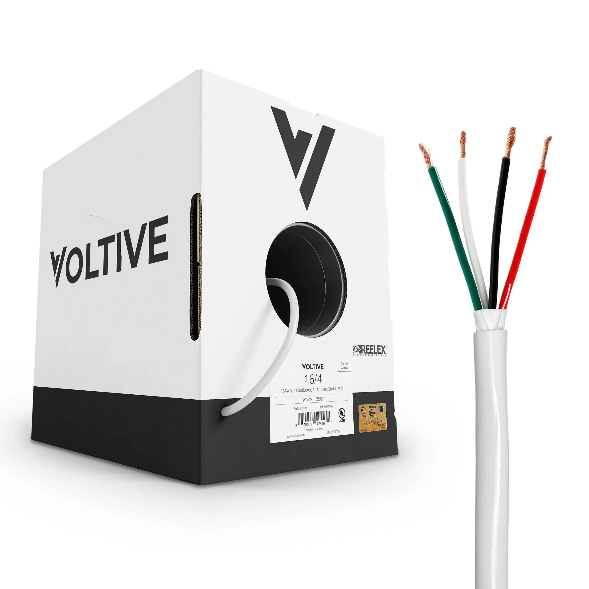 Voltive 16/4 Speaker Wire - CL3 - In-Wall/Direct Burial - OFC - 250ft - White