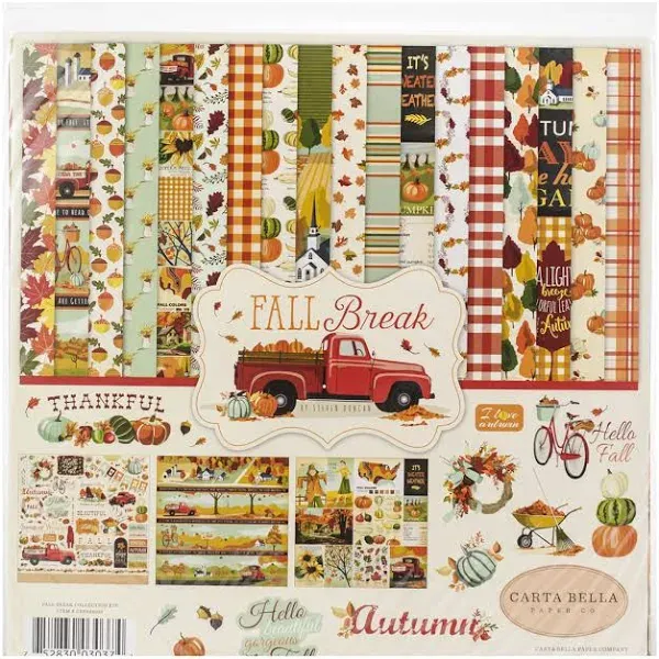 Carta Bella Paper Company Fall Break Collection Paper Kit, Orange/Yellow/Blue/Brown/Tan/Red