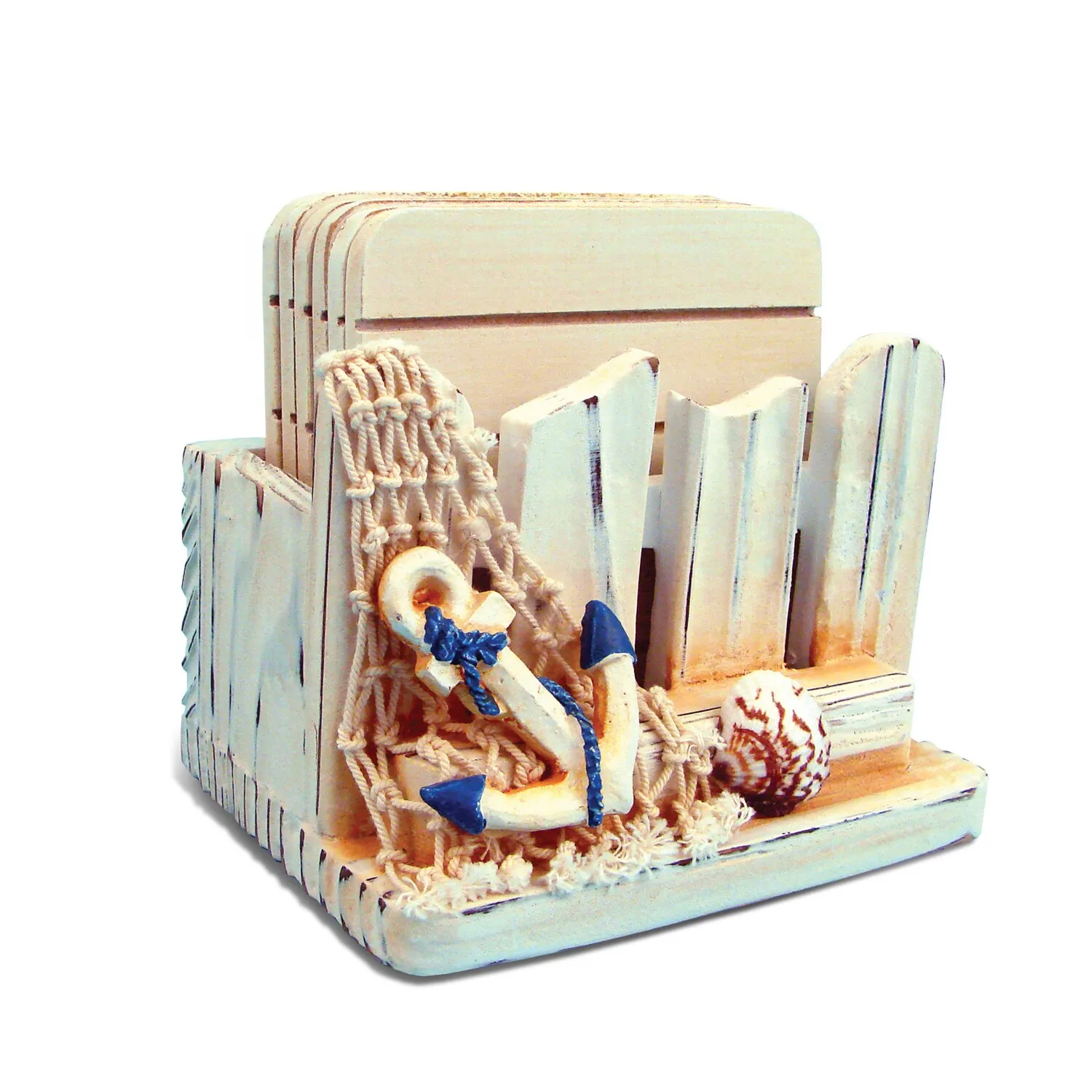 Puzzled Inc. Wood Coaster and Plastic Holder Nautical Decor