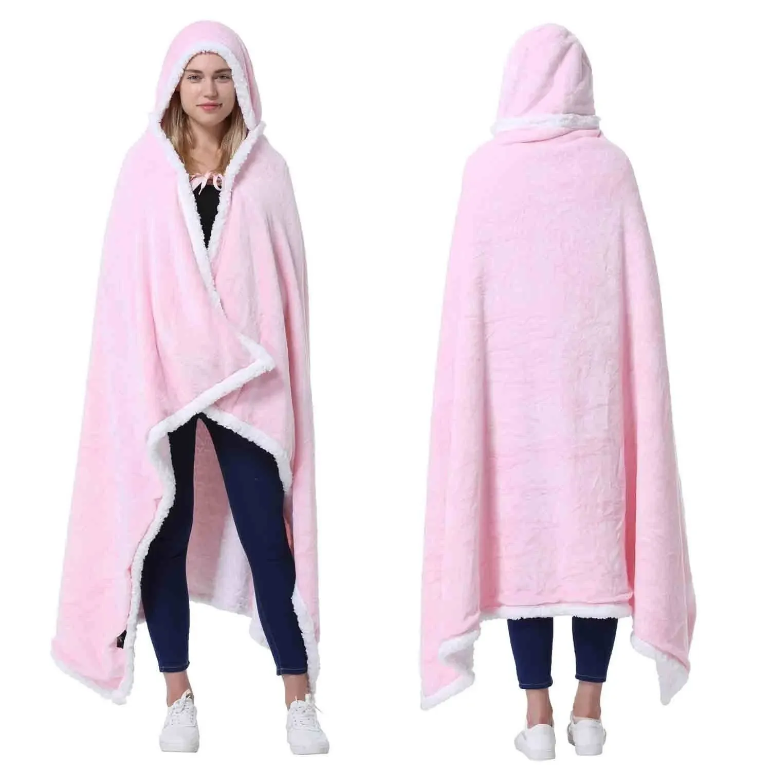 Catalonia Hooded Blanket Poncho | Wearable Blanket Wrap with Hand Pockets | Comfy Sherpa Fleece Throw Cape for Children and Adults, Women Gift