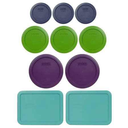 Pyrex Bundle - 10 Items: (3) 7202-PC Dark Blue Lids & (3) 7200-PC lawn green lids & (2) 7201-PC Purple Lids & (2) 7210-PC Turquoise Lids Made in the USA