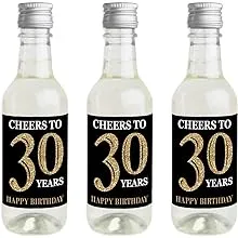 Adult 30th Birthday - Gold - Mini Wine and Champagne Bottle Label Stickers - Birthday Party Favor Gift - For Women and Men - Set of 16