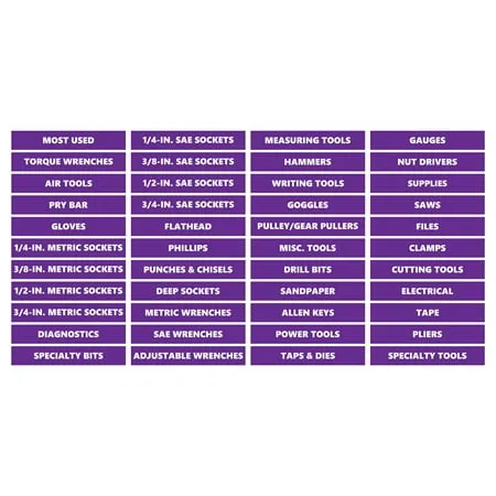 Toolbox Organizational Magnetic Labels Advanced Set by DCM Solutions (Purple 0.75 H x 4.5 W)