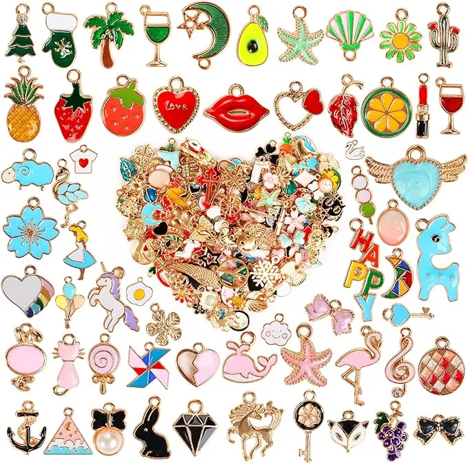 460Pcs Charms for Jewelry Making, Assorted Wholesale Mixed Color Plated Bracelet Charms, Pendants Earring Charms for Bracelets Necklace Keychain DIY Crafting