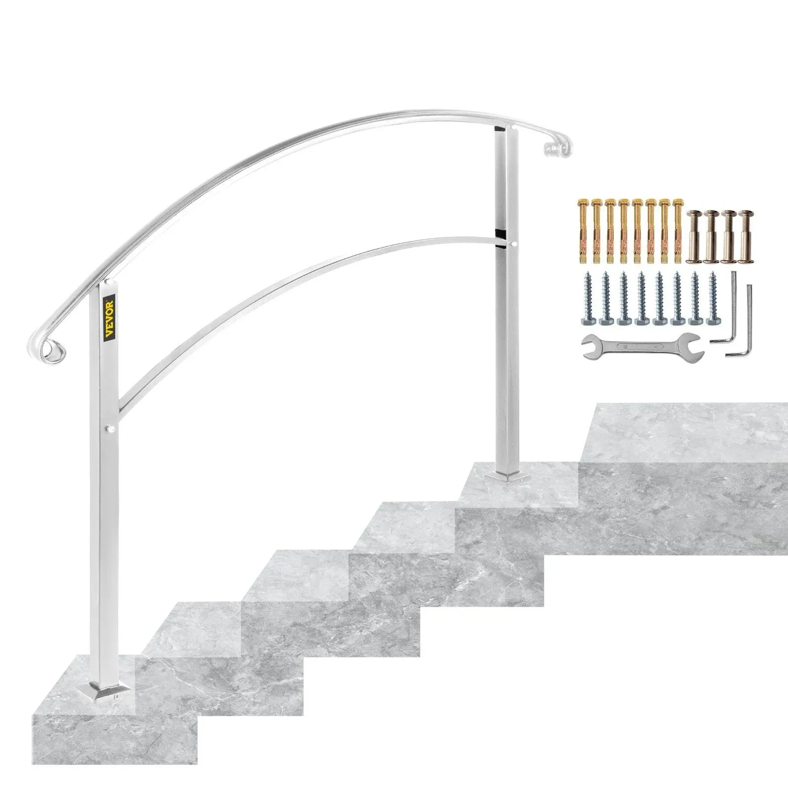 VEVOR 5 Steps Wrought Iron Handrail 3.9-in x 47.4-in White Finished Wrought Iron Handrail Lowes.com