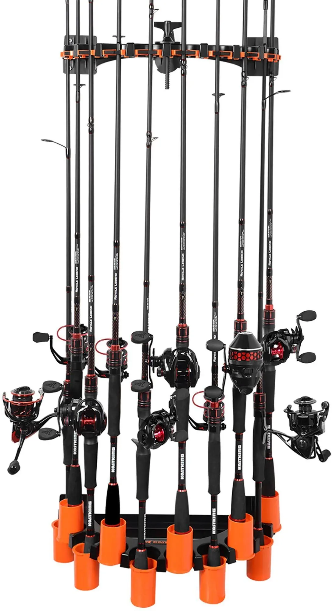 KastKing V10 Rod Rack with Line Spooling Station, Wall Mounted Fishing Rod/Combo Rack, Holds 10 Combos, Fishing Line Spooling Tool for Spinning and Casting Reels(2pcs Line Boss Included)