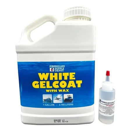 Fiberglass Supply Depot White Gelcoat with Wax Interior or Exterior - Gallon with 60cc Hardener (MEKP)