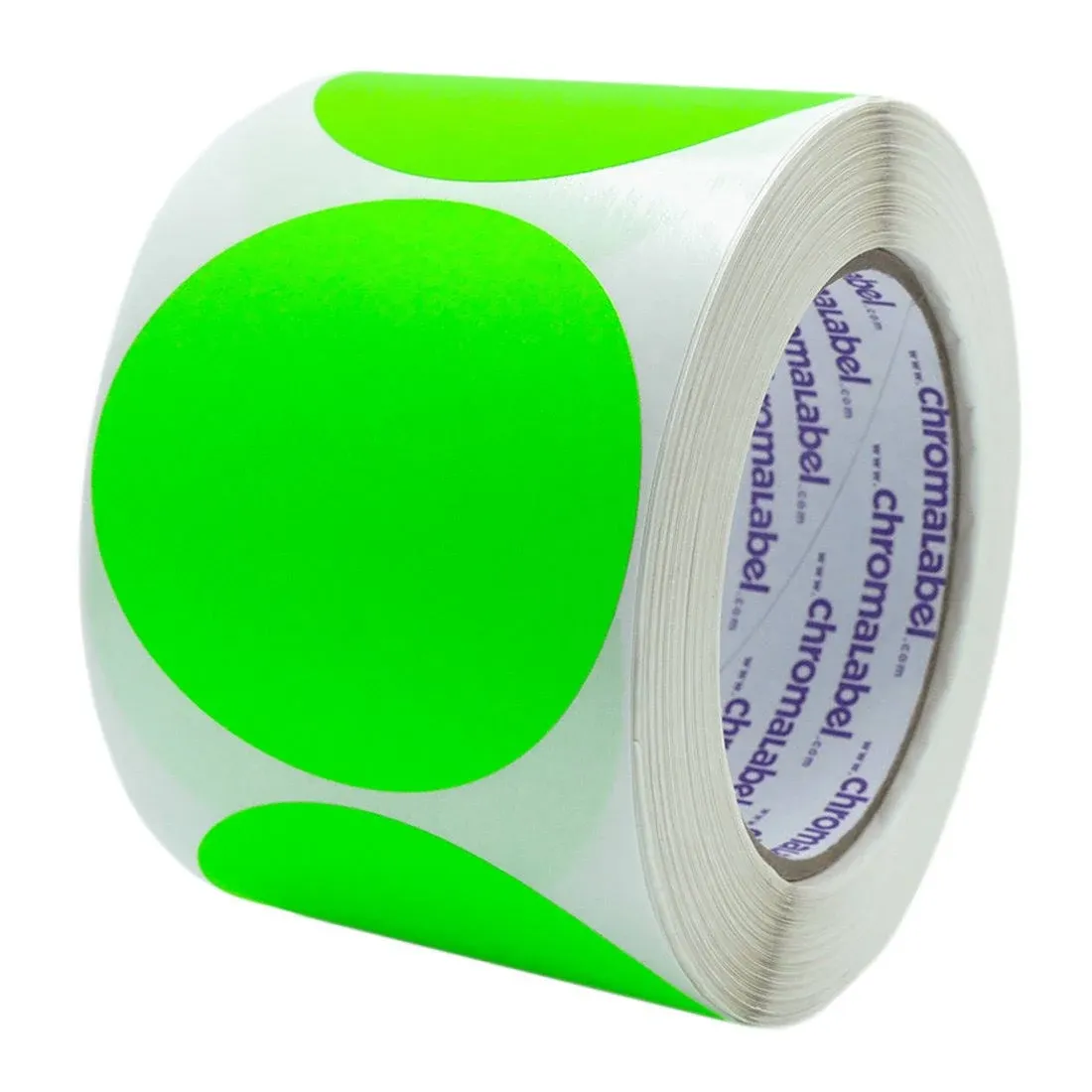 ChromaLabel 3&#034; Round Label Removable Color Code Dot Stickers Fluorescent Green