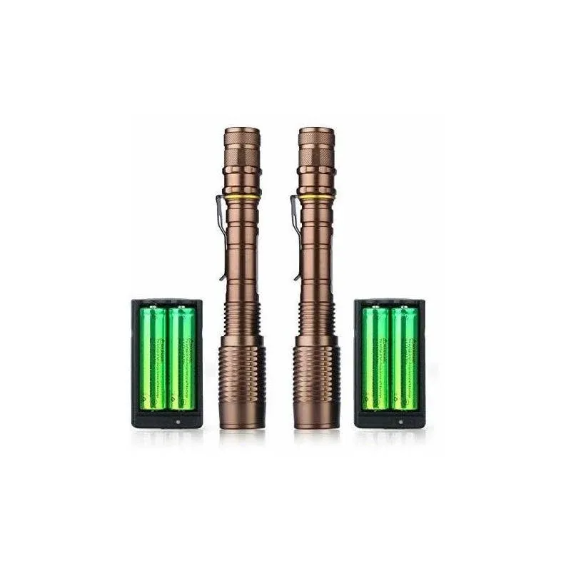 Led Flashlight 2 Pack Super Bright Flashlights Rechargeable High Lumens Torch 5 Modes Zoomable Waterproof for Camping Kids Adults Outdoor Hiking Emergency (Brown)