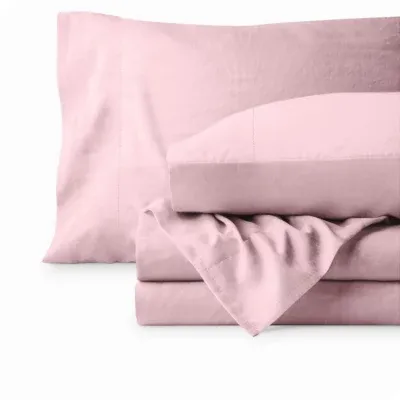 Bare Home Sandwashed Sheet Set - Premium 1800 Ultra-Soft Microfiber Bed Sheets - Hypoallergenic, Pink, King