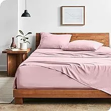 Bare Home Ultra Soft Washed Microfiber 4 Piece Sheet Set, Linen-Like Look, Easy Care, Hypoallergenic, Deep Pocket up to 15”, 1 Fitted Sheet, 1 Flat Sheet, 2 King Pillowcases (King, Dusty Pink)