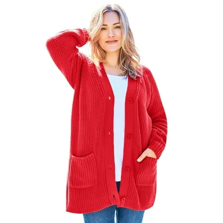 Woman Within Women s Plus Size Long-Sleeve Shaker Cardigan Sweater Sweater