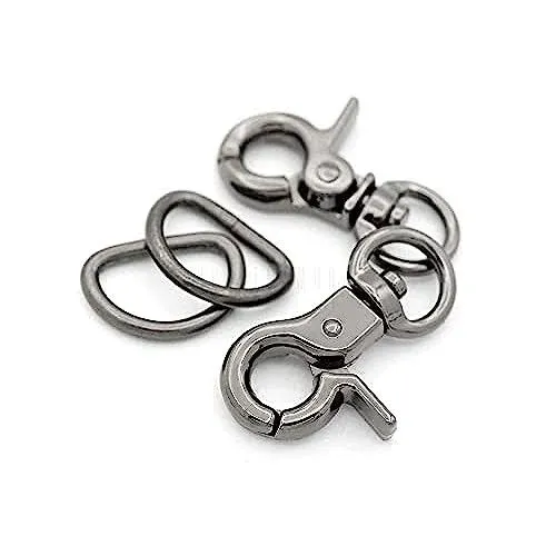 CRAFTMEMORE Lobster Claw Clasps Trigger Snap Hooks 1 1/4" x 1/2" Landyard Swivel Clip with D-Rings 10 Sets HO2 (Gunmetal)