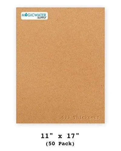 50 Chipboard Sheets 11 x 17 inch - 22pt (Point) Light Weight Brown Kraft Cardboard for Scrapbooking & Picture Frame Backing (.022 Caliper Thick) Paper Board | MagicWater Supply