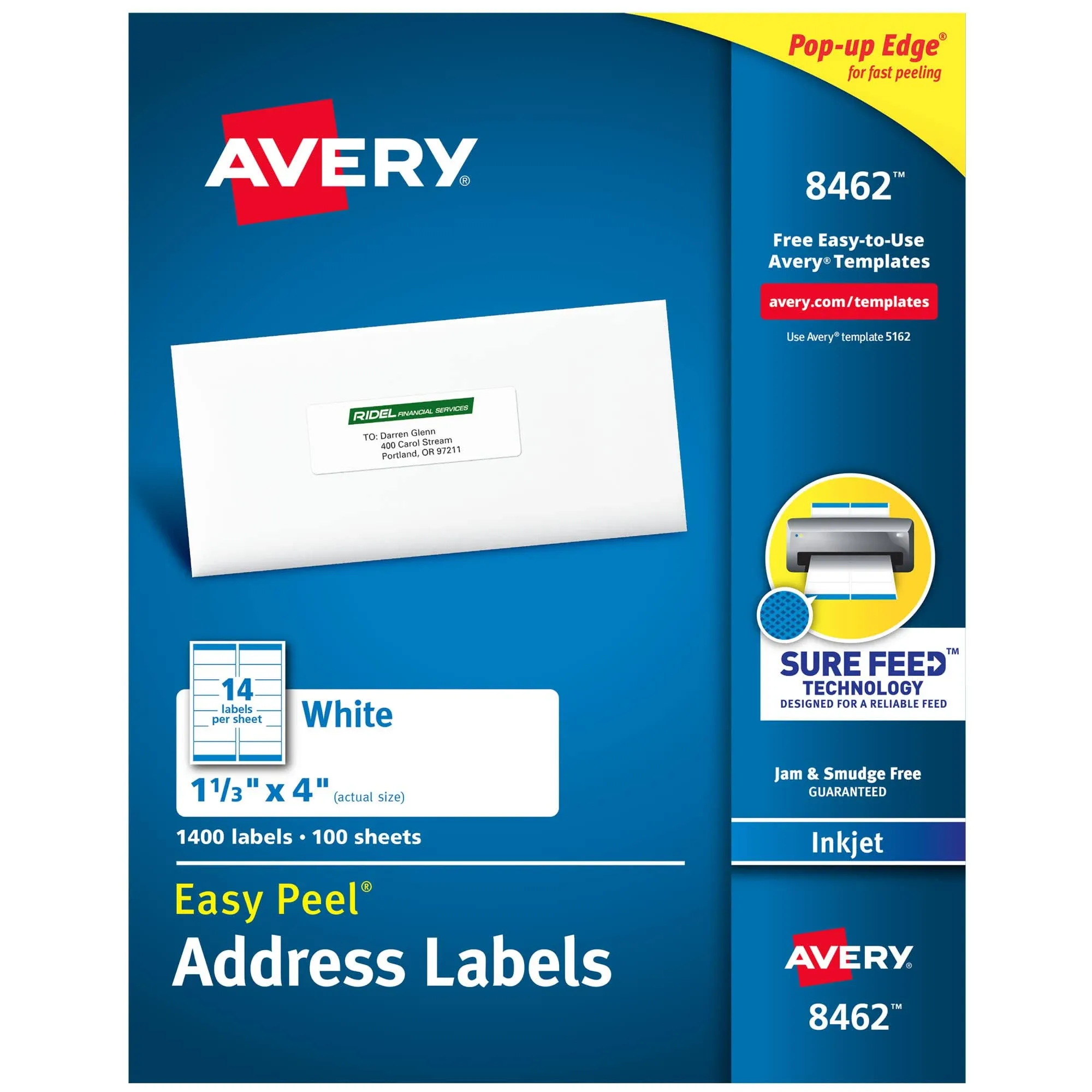 Avery Easy Peel Printable Address Labels with Sure Feed, 1-1/3" x 4", White, 1,400 Blank Mailing Labels (08462)