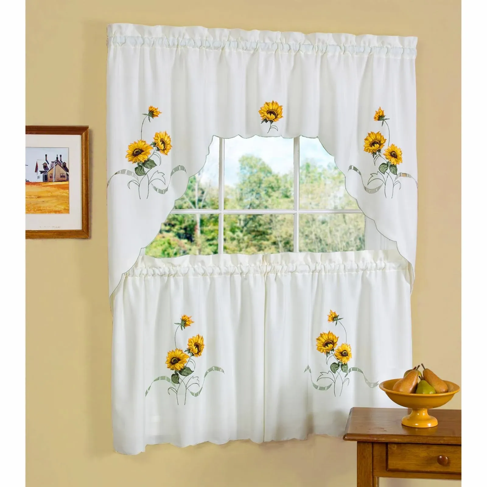 Achim Sunshine Embellished Tier Curtain and Swag Set