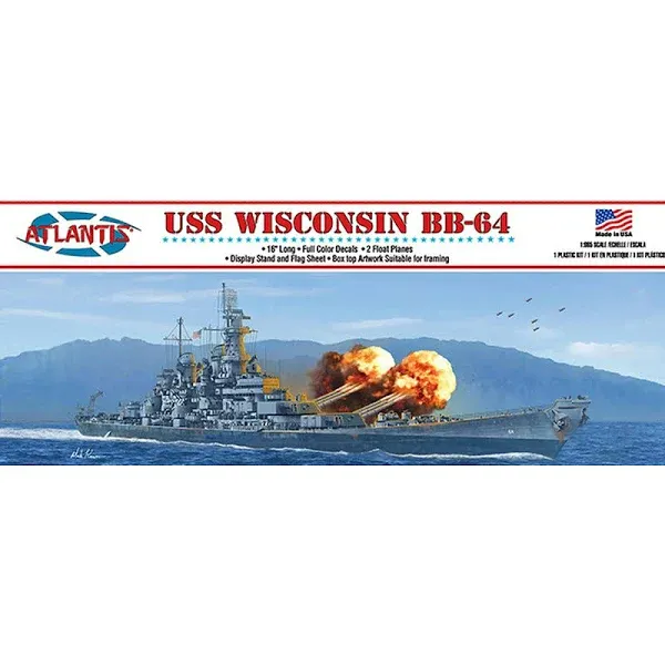 Atlantis Plastic Model Kit - USS Wisconsin BB-64 Battleship 16"