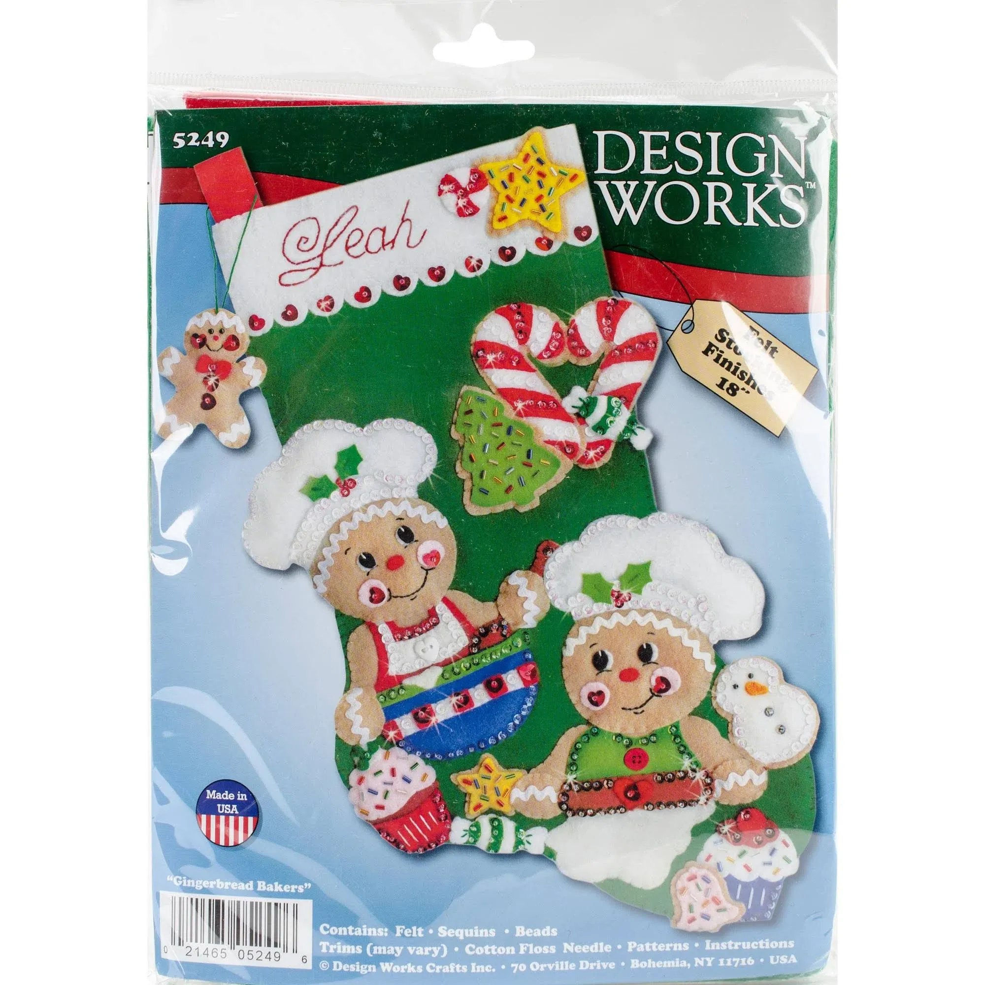 Design Works Felt Stocking Applique Kit 18&#034; Long-Gingerbre<wbr/>ad Bakers