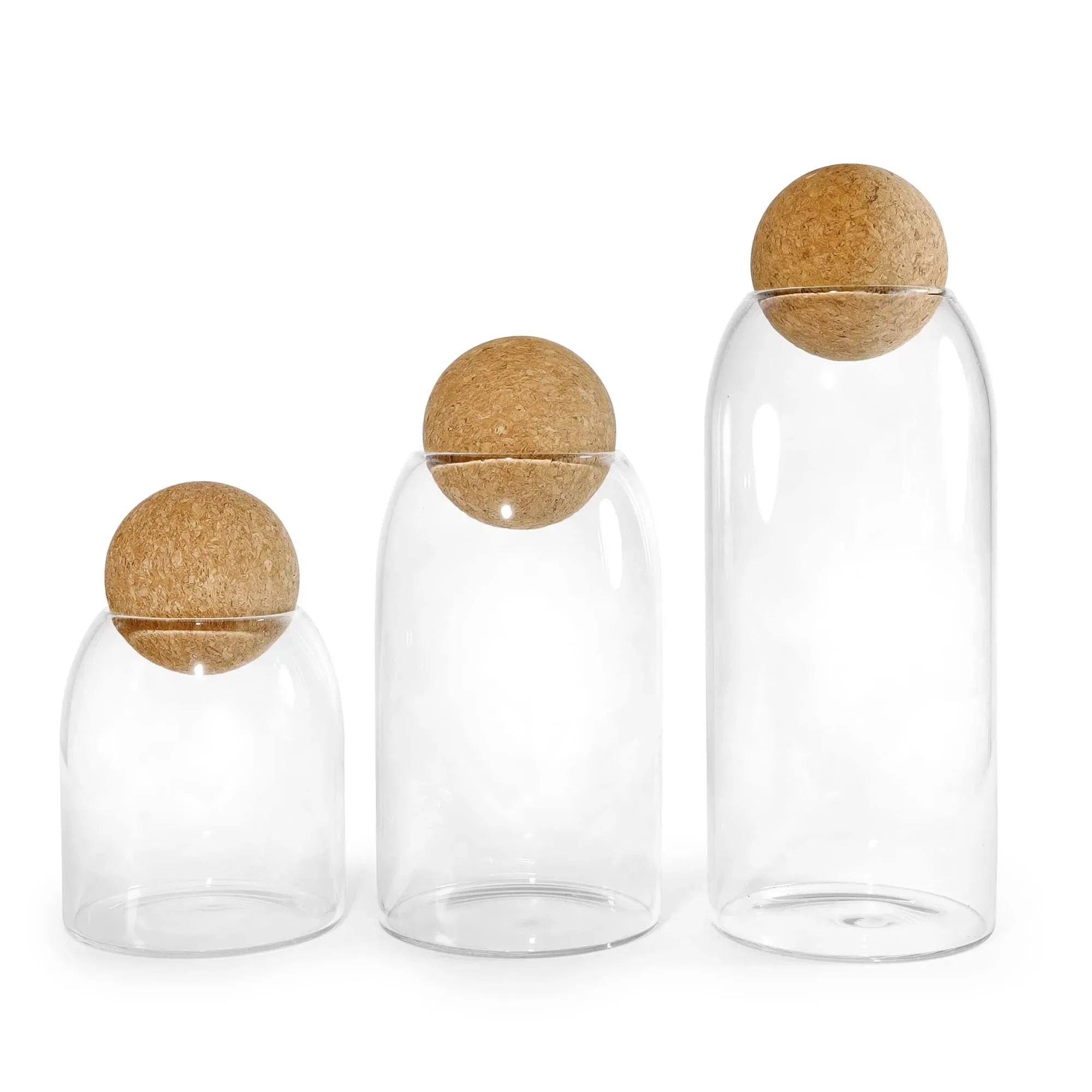 August and Wae Glass storage jars with Cork Lid ball 3 pack