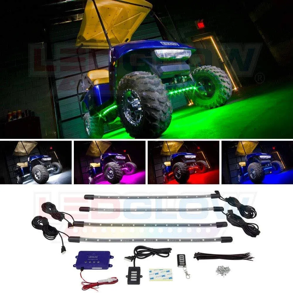 LEDGlow 4pc. Million Color LED Golf Cart Underbody Underglow Light Kit - Wate...