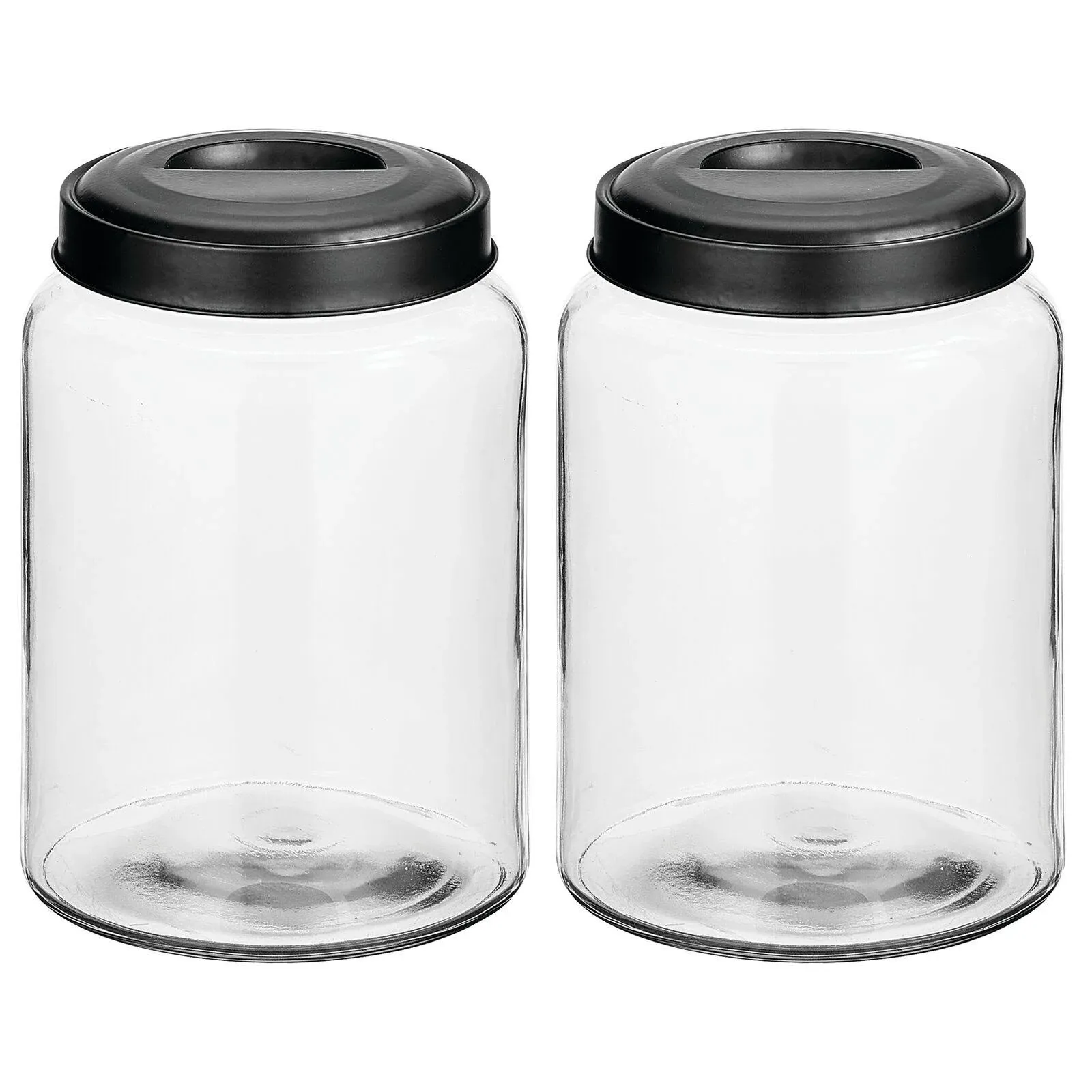 mDesign Extra Small Storage Glass Canister, Airtight Metal Lid for Kitchen Pantry, Counter, Cabinet, Container for Food, Snacks, Cooking or Baking Supplies, Home Sort Collection, 2 Pack, Clear/Black