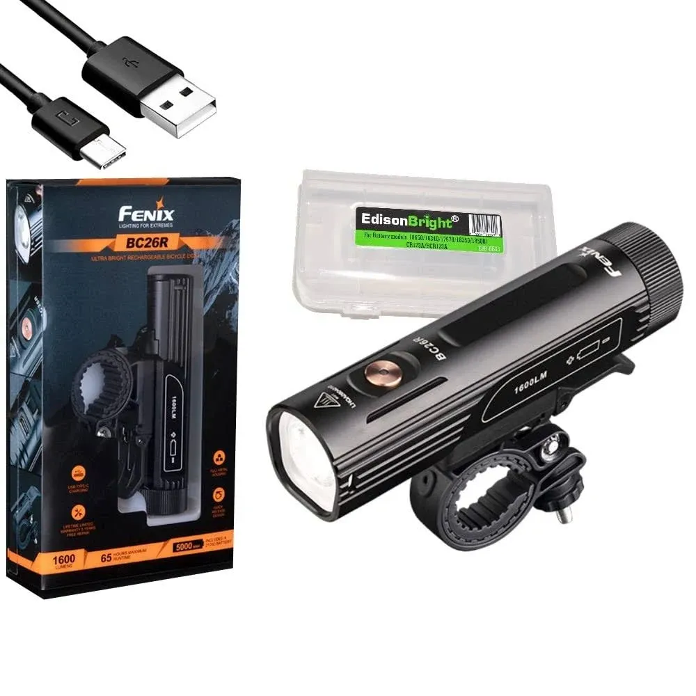 Fenix BC26R 1600 lumen Rechargeable Bike Light with Edisonbright battery case