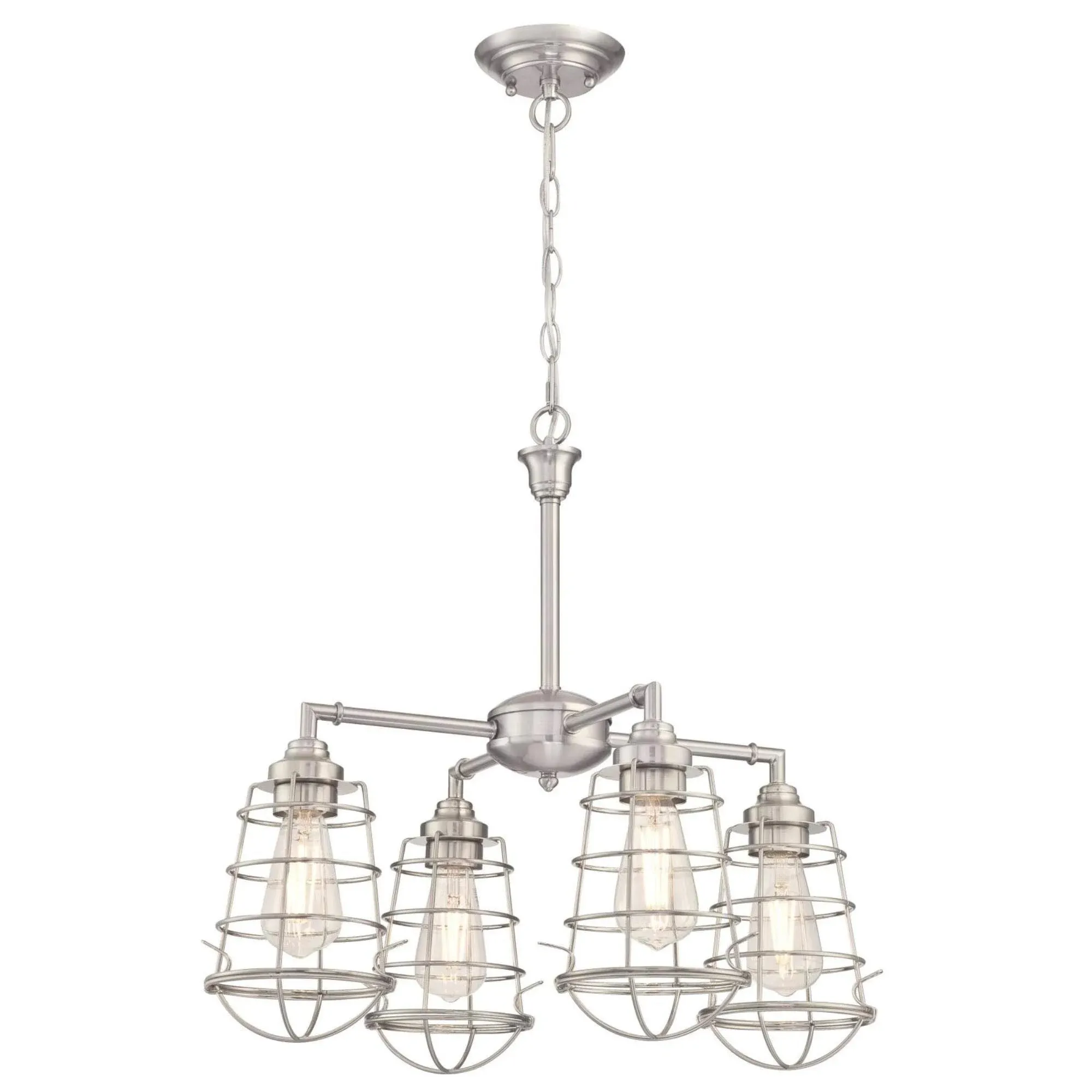 Westinghouse Lighting 6367100 4 Light Chandelier & Semi-Flush with Cage Shades - Brushed Nickel