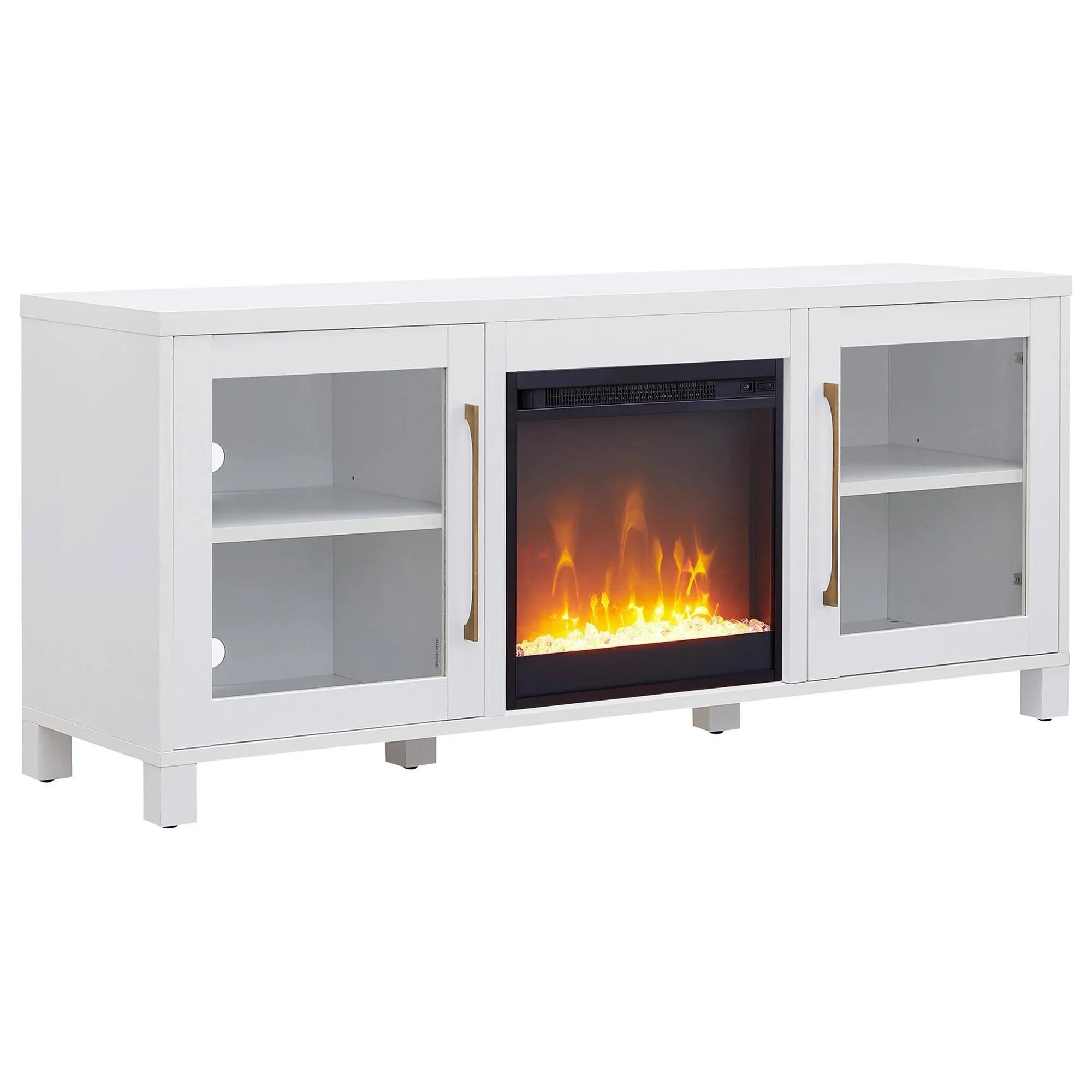 Quincy 58" White TV Stand with Crystal Fireplace