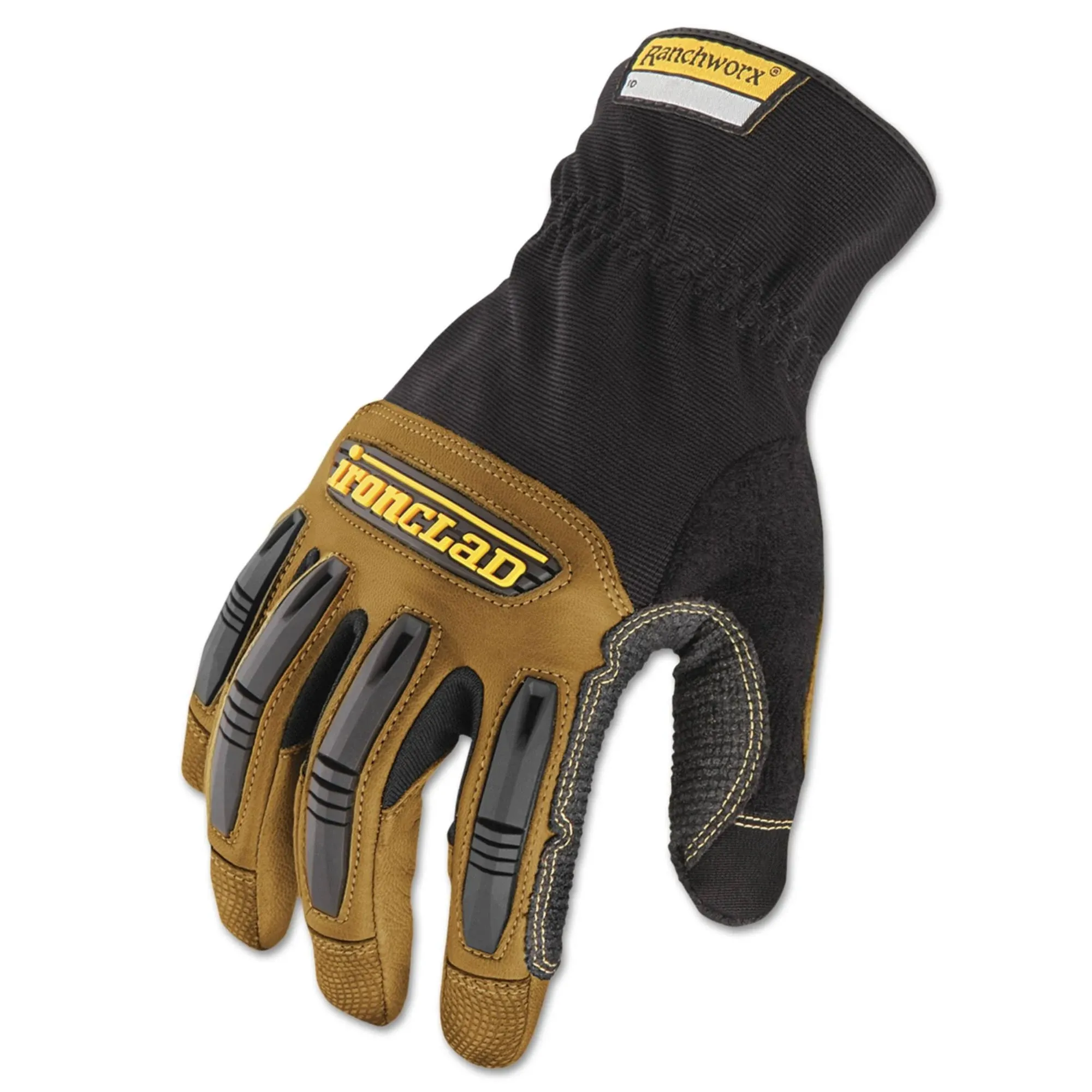 Ironclad Ranchworx Work Gloves RWG2, Premier Leather Work Glove, Performance Fit, Durable, Machine Washable, (1 Pair), RWG2-04-L,Brown/Black