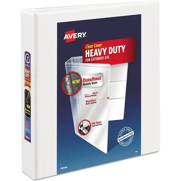 Avery Heavy-Duty View Binder Locking 1-Touch EZD Rings, 1-1/2", White