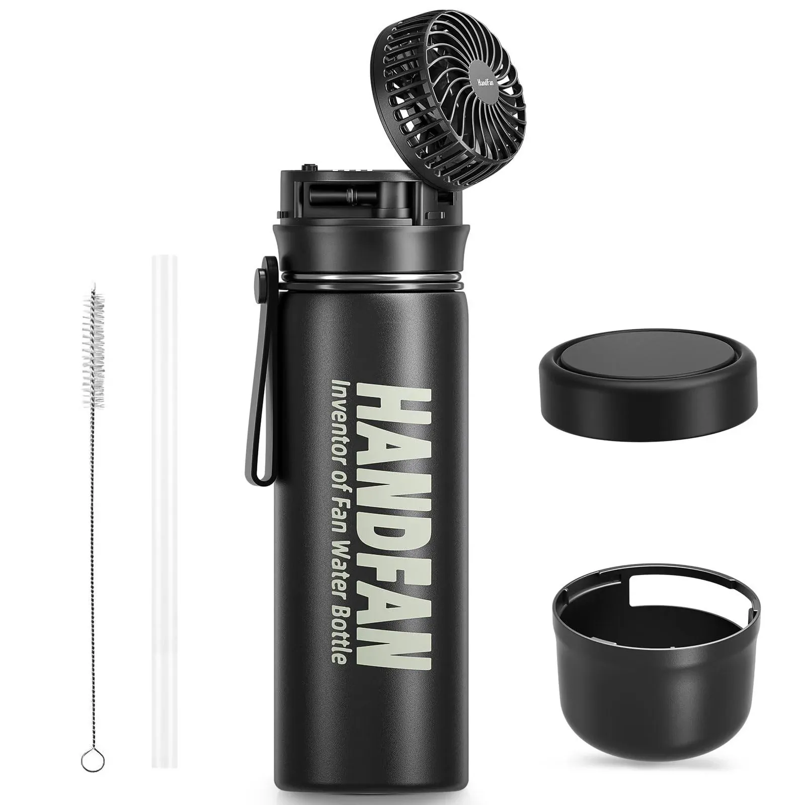 HandFan Bottle 24 oz Insulated with Fan, Stainless Steel Sports Water Bottles ...