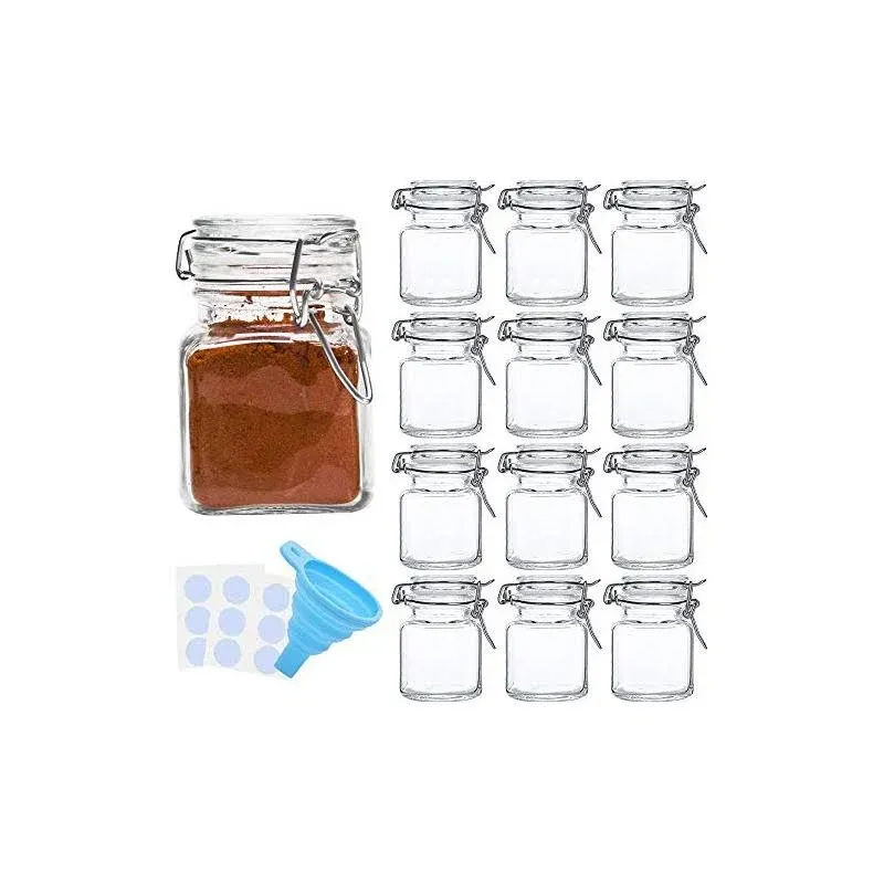 Spice Jars, SPANLA 12 Pack 4oz Small Glass Jars with Airtight Hinged Lid, Wit...