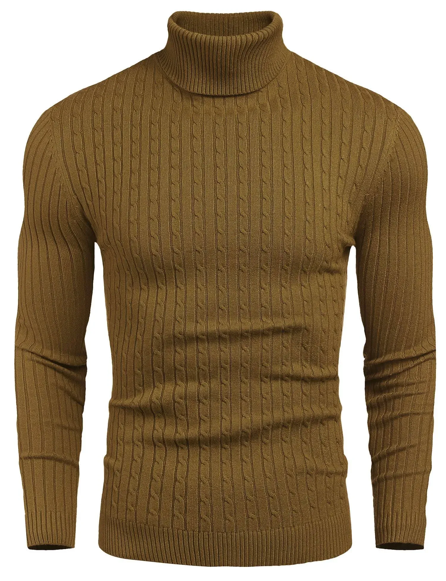 nine bull Mens Slim Fit Turtleneck Sweater Cable Knit Thermal Pullover Sweater