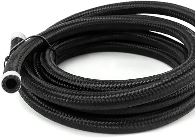 QWORK 6AN Braided Fuel Line Hose, Push-on Fuel Line, Pressure Injection Hose, 10FT -6AN Black Fuel Oil Hose Fuel Line for 3/8" Tube Size, Used For Gas, Diesel, Biodiesel Fuel, Engine Oil, Hydraulic