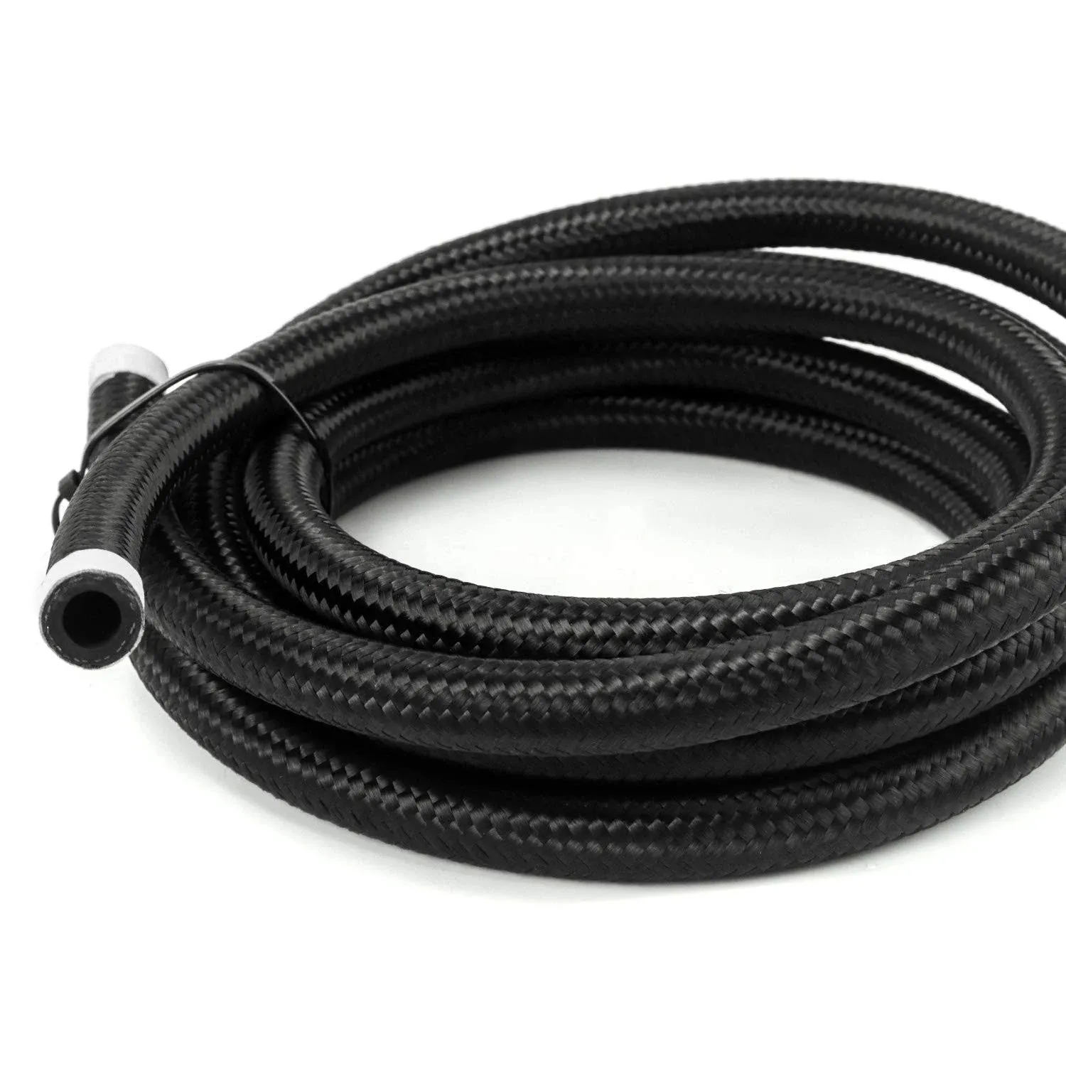 QWORK 6AN Braided Fuel Line Hose, Push-On Fuel Line, Pressure Injection Hose, 10ft -6AN Black Fuel Oil Hose Fuel Line for 3/8" Tube size, used for