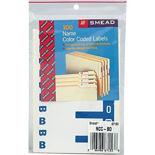 Smead AlphaZ NCC Color-Coded Label, B&O, Label Sheet, Dark Blue, 100 per Pack (67153)