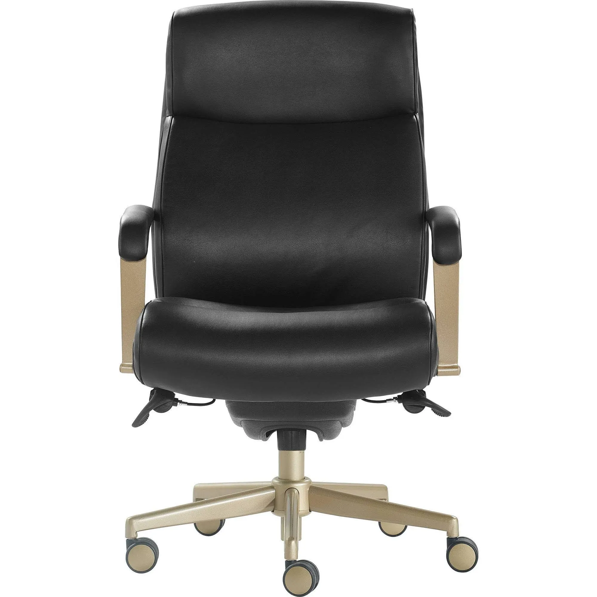 La-Z-Boy Melrose Executive Office, Adjustable High Back Ergonomic Computer Chair with Lumbar Support, Brass Finish, Ivory White Bonded Leather