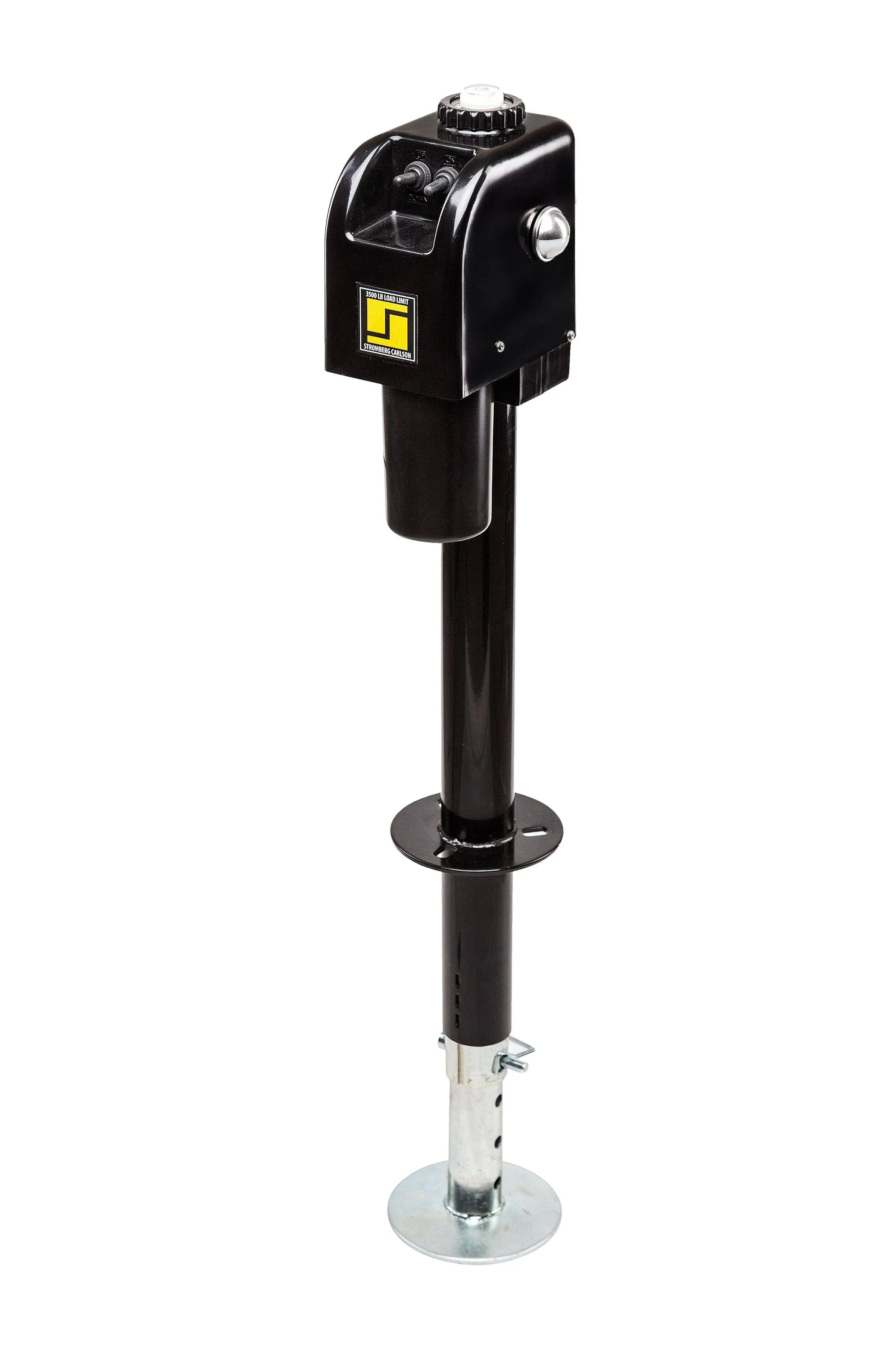 Stromberg Carlson JET-3755 Electric Tongue Jack - Heavy Duty Jack with Motor Protection, 18" Travel & 5" Drop Down Leg, Stabilizing, Leveling & Lifting RV, Camper, Utility Trailers, Black, 3500 lb