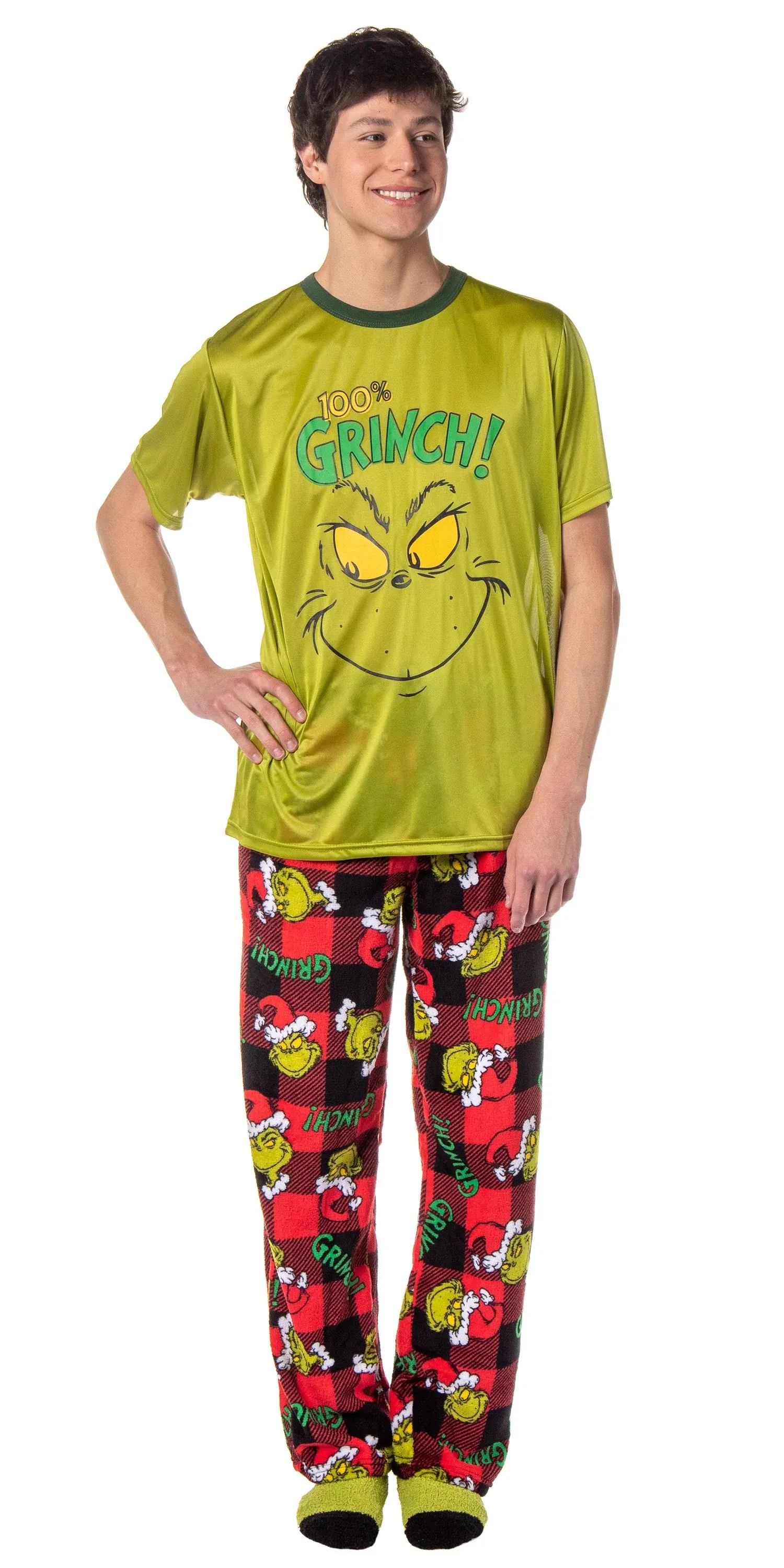 Dr. Seuss The Grinch Men's Pajama Pants Shirt and Socks 3 Piece Pajama Set (XX-Large)