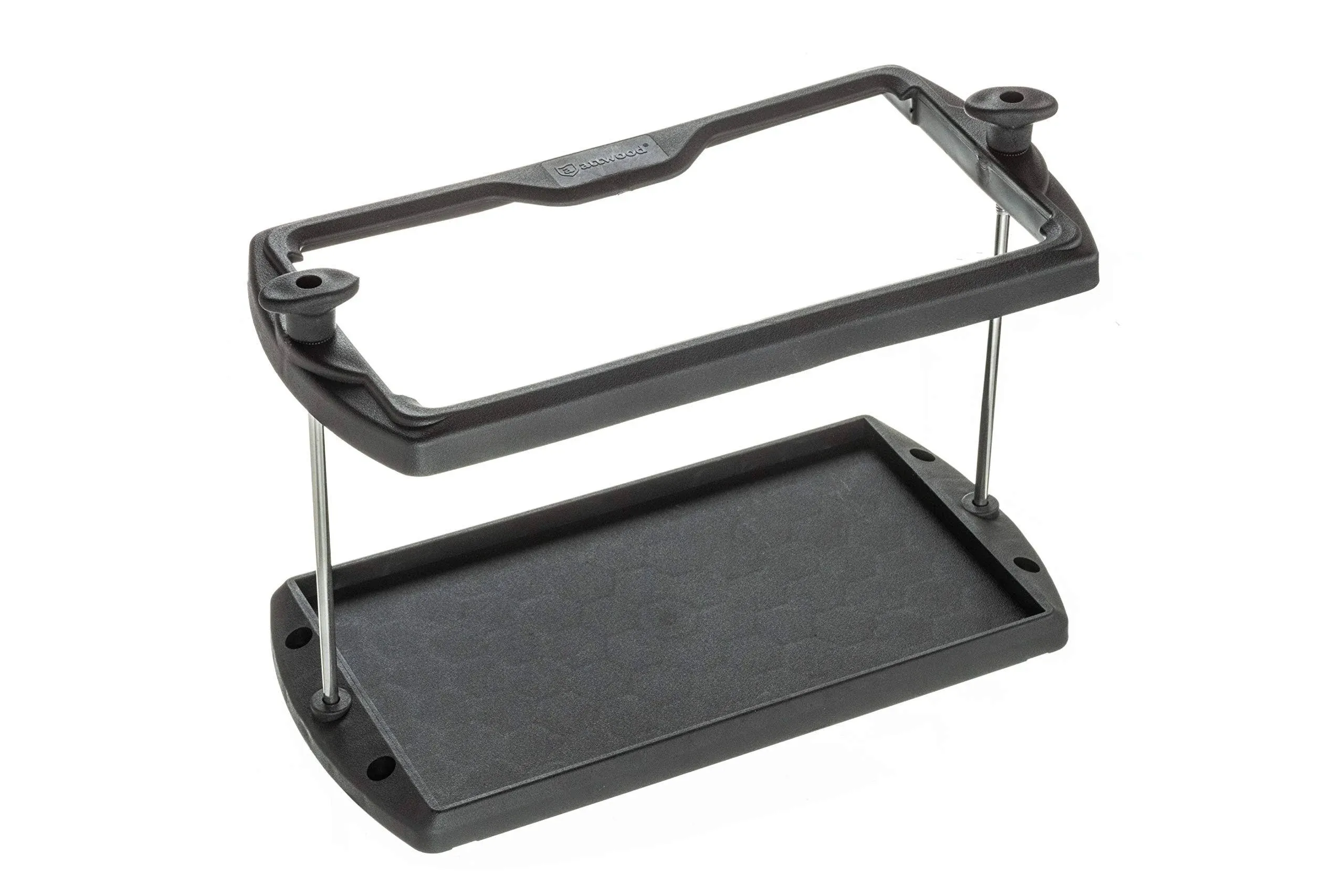 Attwood 9096-5 USCG-Approved 24 Series Heavy Duty Adjustable Hold-Down Marine Boat Battery Tray, Black