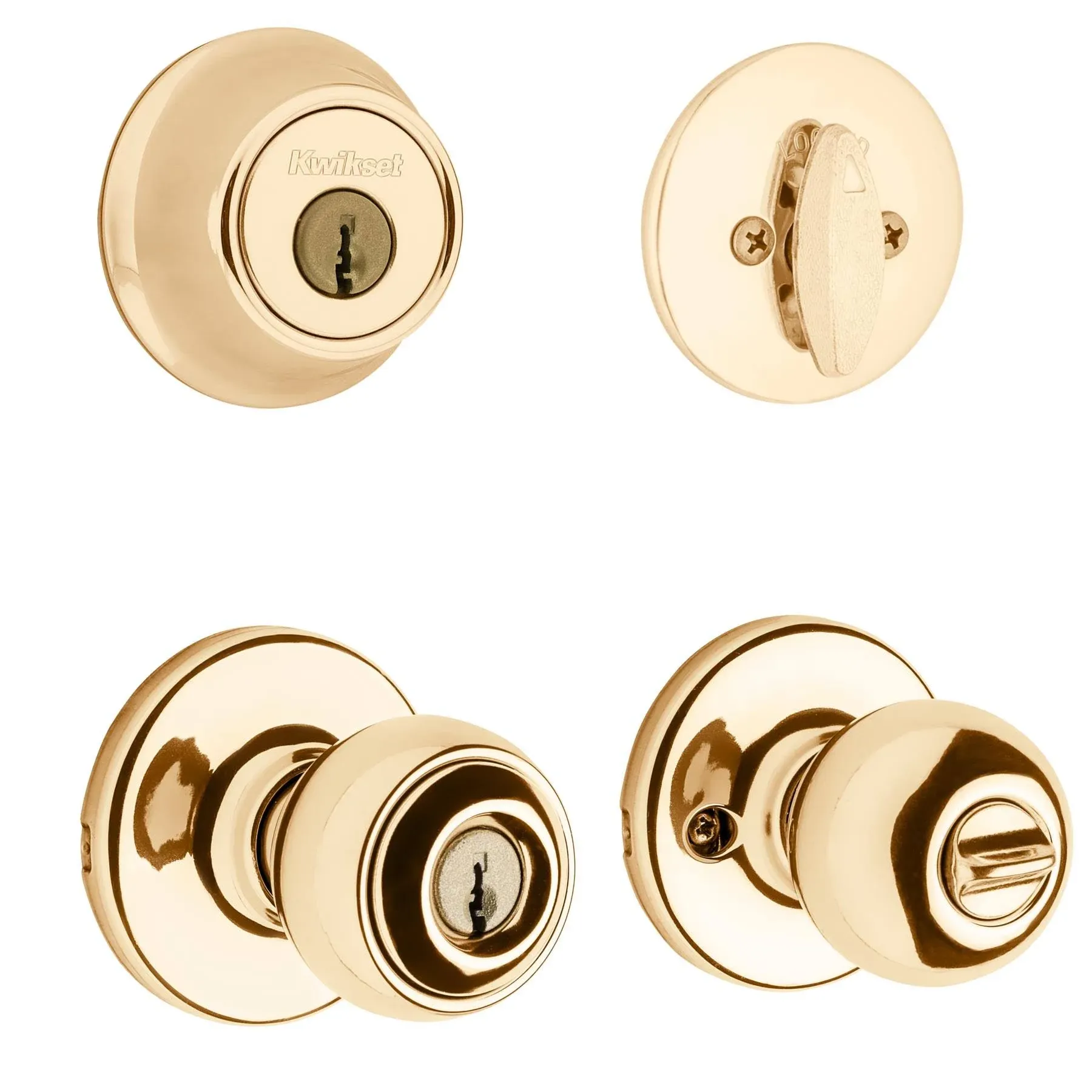 Polo Polished Brass Deadbolt and Door Knob Combo Pack