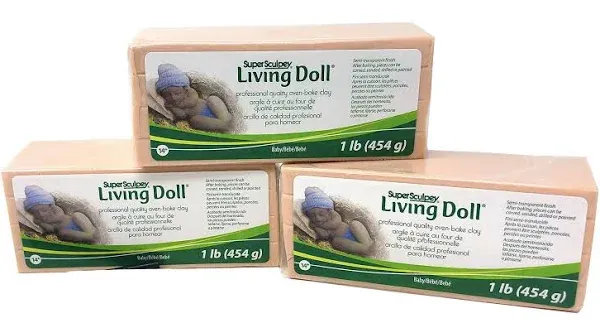 Super Sculpey Living Doll Oven-Bake Clay - Baby Skin Tone Clay - Pack of 3 (1 pound)