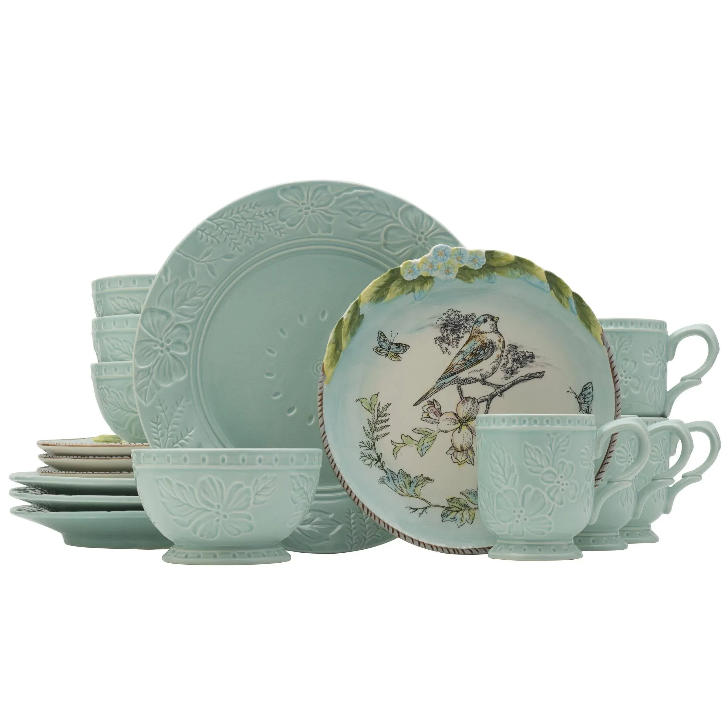 Fitz and Floyd English Garden Bird 16-Piece Stoneware Dinnerware Set