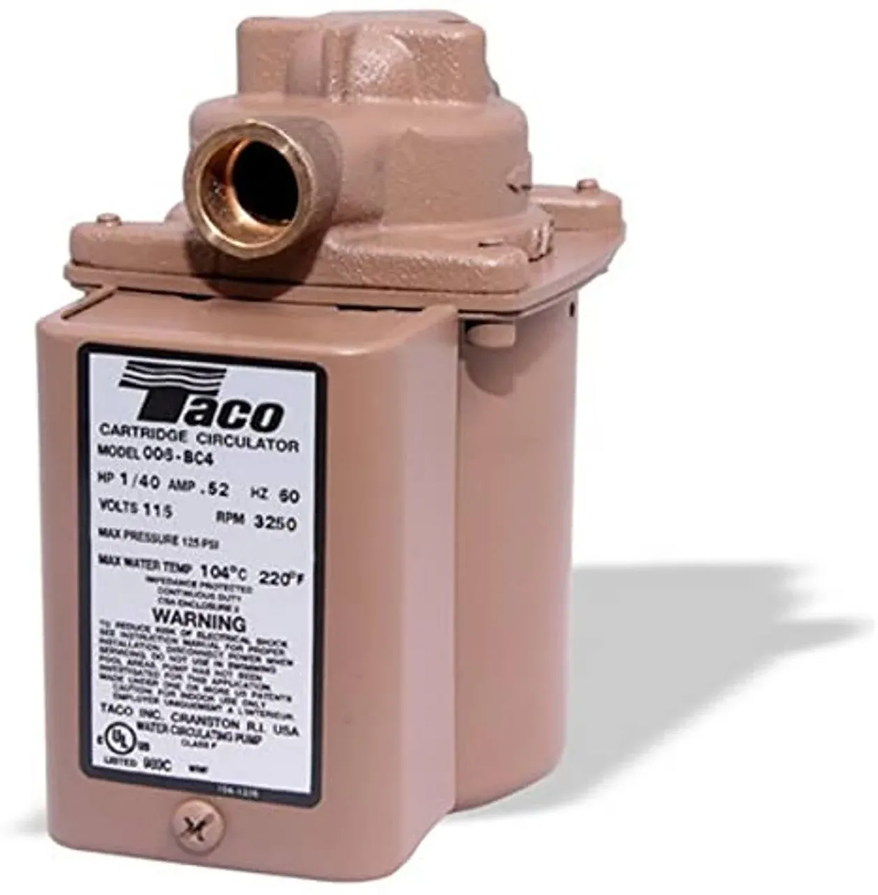 Taco 006-BC4 (1/2" Sweat) Bronze Circulator, 1/40 HP