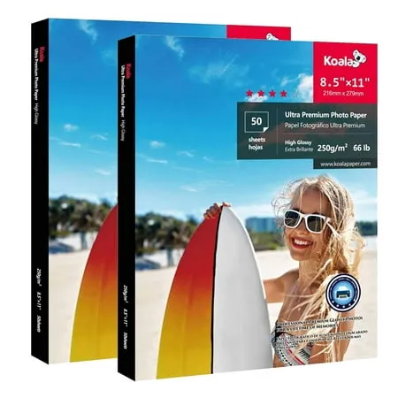 100 Sheets Koala Premium Inkjet Printer Photo Paper 8.5x11 Glossy 11Mil 66lb Water-resistance