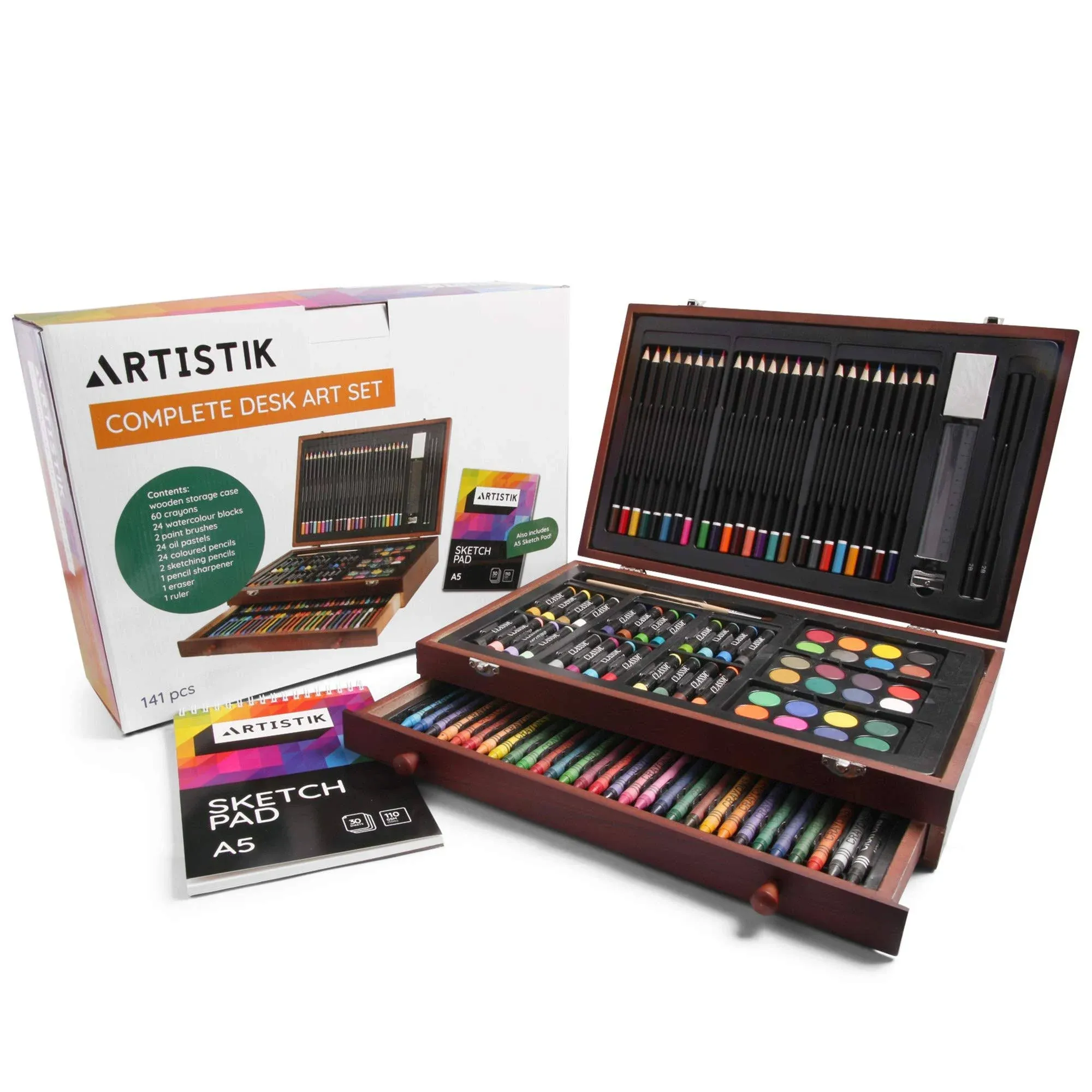 Deluxe Art Set for Kids - 141 Pcs Art Supplies Kit w/ Wood Case, Creative Professional Art Box for Teens and Adults, Drawing, Watercolor Painting and