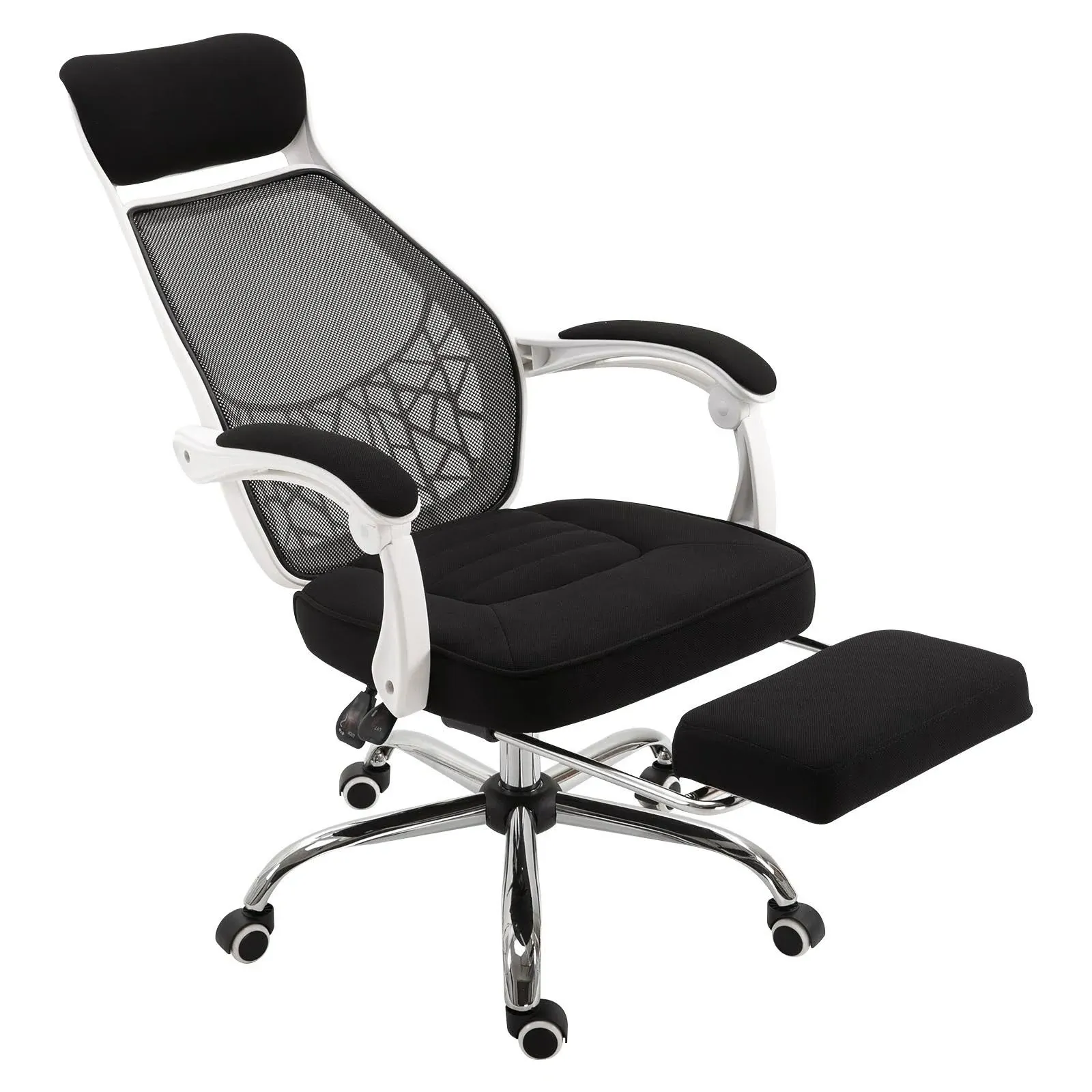 25.5" x 25.25" x 44" Black Mesh Footrest Ergonomic Chair with Arms