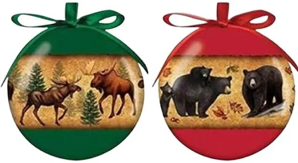 Moose &amp; Bear Christmas Ornaments Set, Cabin Holiday Tree Decorations, Ball