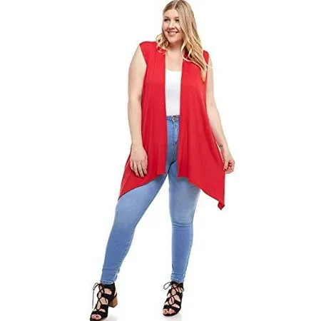 Popana Womens Sleeveless Lightweight Summer Open Front Long Duster Cardigan Vest Plus Size Made in USA