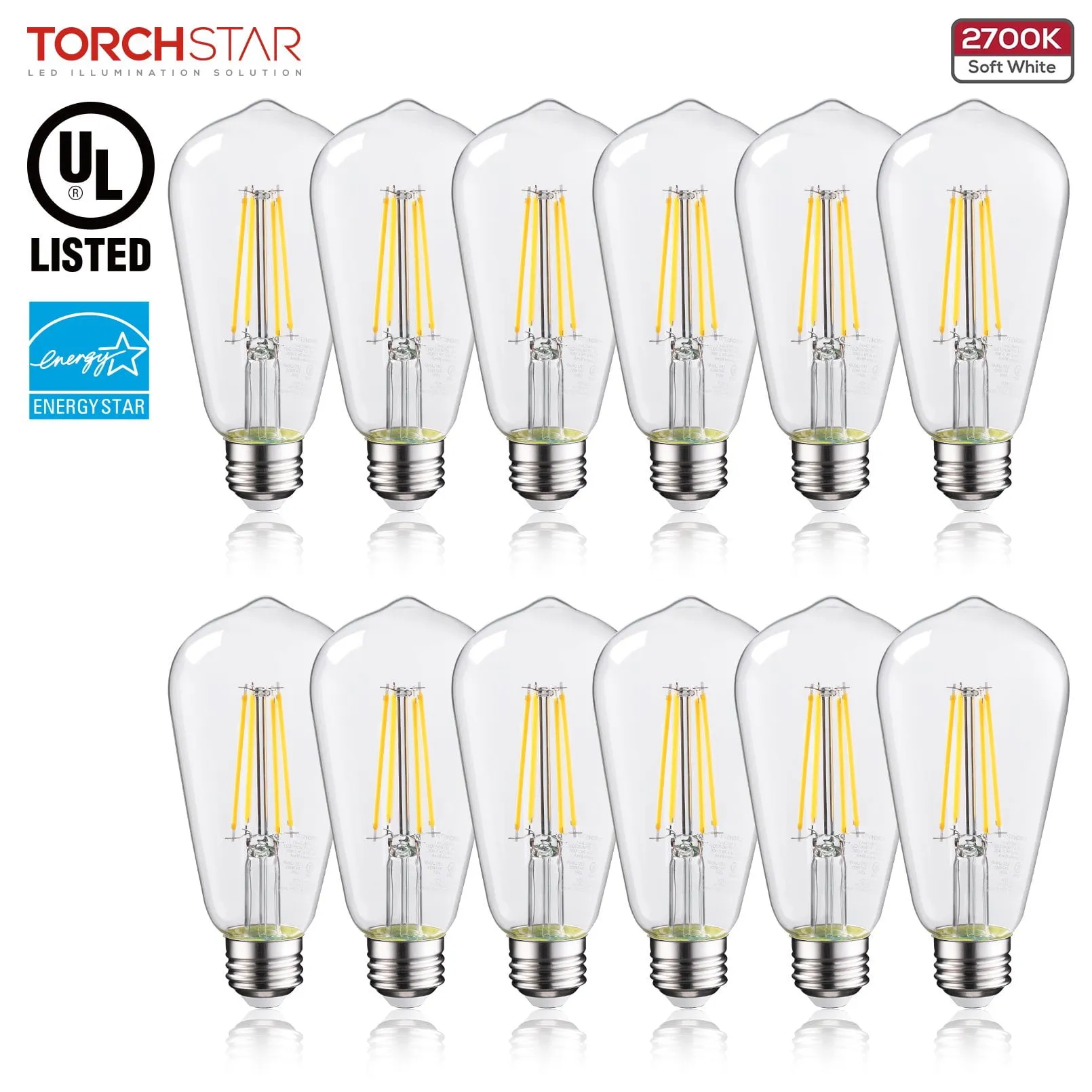 CrystalEra+ 7W ST64 LED Vintage Bulbs w/ Photocell - 2700K Soft White